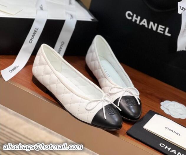 Top Design Chanel Quilted Lambskin Classic Ballerinas White/Black 120304