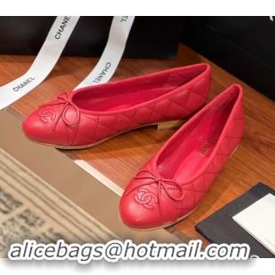 Top Grade Chanel Quilted Lambskin Classic Ballerinas Red 120303