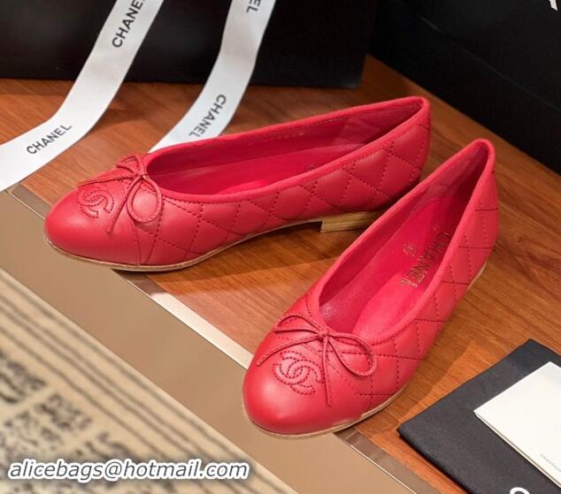 Top Grade Chanel Quilted Lambskin Classic Ballerinas Red 120303