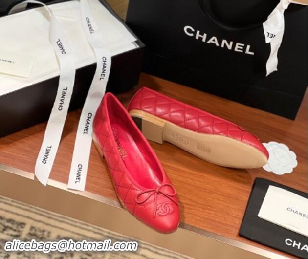 Top Grade Chanel Quilted Lambskin Classic Ballerinas Red 120303