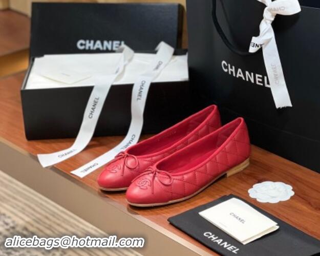 Top Grade Chanel Quilted Lambskin Classic Ballerinas Red 120303