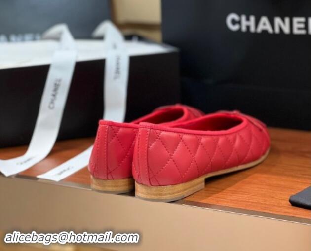 Top Grade Chanel Quilted Lambskin Classic Ballerinas Red 120303