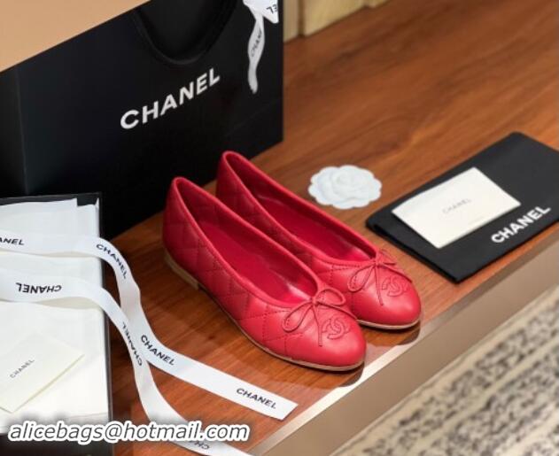 Top Grade Chanel Quilted Lambskin Classic Ballerinas Red 120303