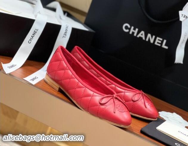 Top Grade Chanel Quilted Lambskin Classic Ballerinas Red 120303