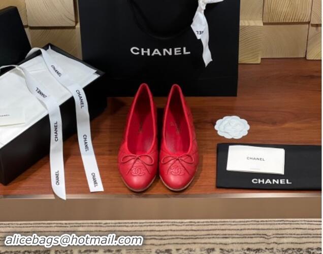 Top Grade Chanel Quilted Lambskin Classic Ballerinas Red 120303