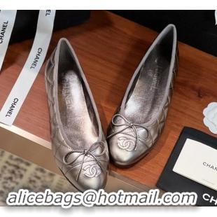 Best Product Chanel Quilted Lambskin Classic Ballerinas Silver Grey 120302