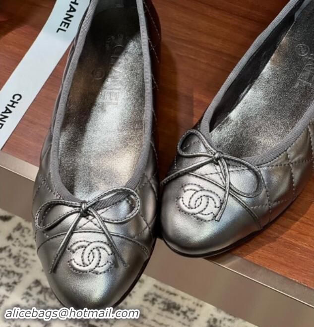 Best Product Chanel Quilted Lambskin Classic Ballerinas Silver Grey 120302