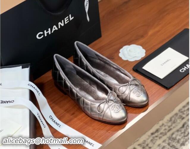 Best Product Chanel Quilted Lambskin Classic Ballerinas Silver Grey 120302