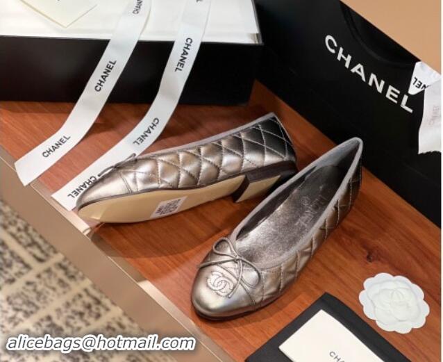 Best Product Chanel Quilted Lambskin Classic Ballerinas Silver Grey 120302