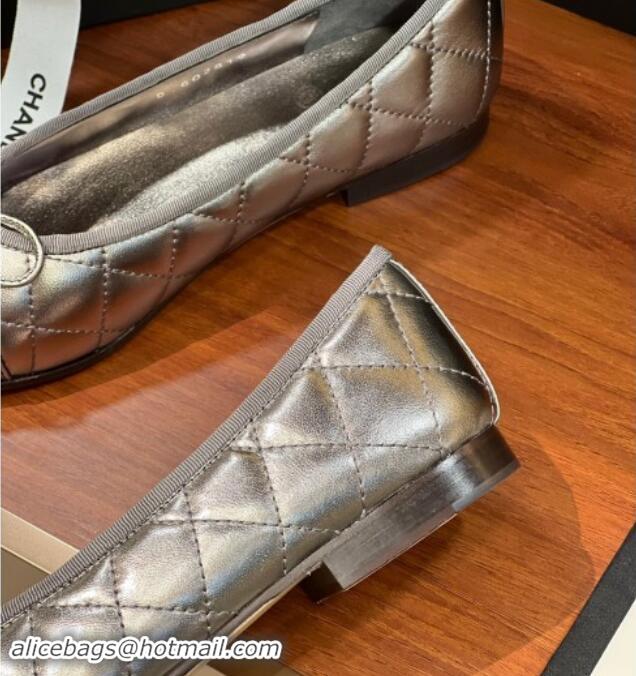 Best Product Chanel Quilted Lambskin Classic Ballerinas Silver Grey 120302