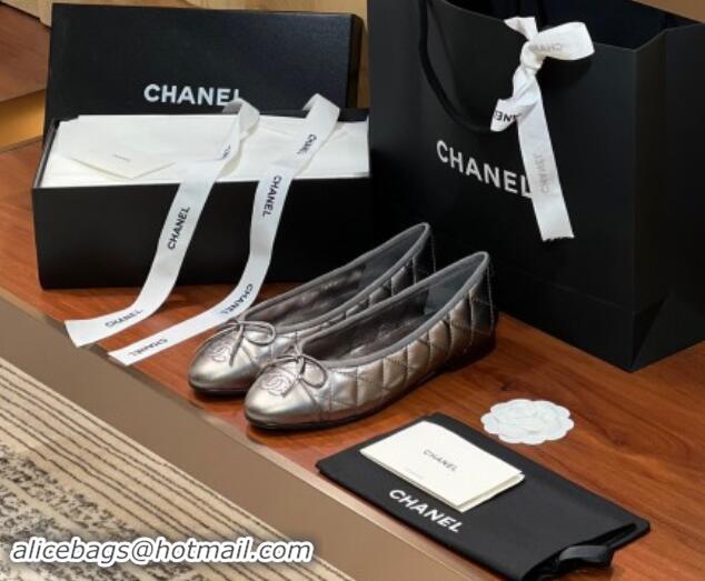 Best Product Chanel Quilted Lambskin Classic Ballerinas Silver Grey 120302