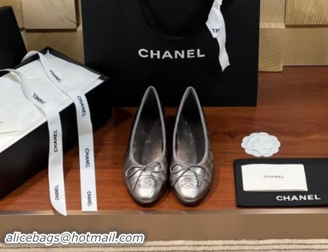 Best Product Chanel Quilted Lambskin Classic Ballerinas Silver Grey 120302