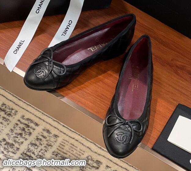 Good Product Chanel Quilted Lambskin Classic Ballerinas Black/Burgundy 120301