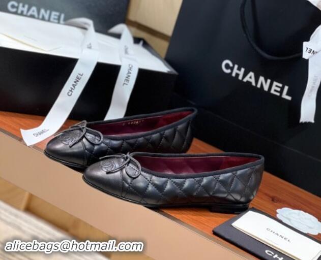 Good Product Chanel Quilted Lambskin Classic Ballerinas Black/Burgundy 120301