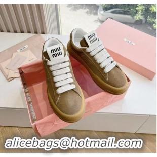 Grade Design Unique Style Miu Miu Bleached Suede Sneakers 813088 Brown