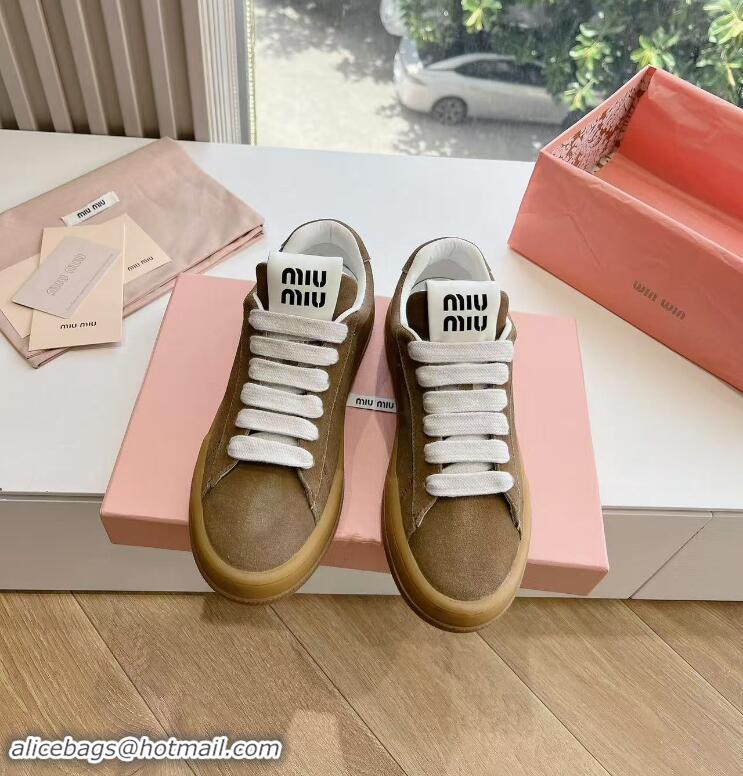 Grade Design Unique Style Miu Miu Bleached Suede Sneakers 813088 Brown