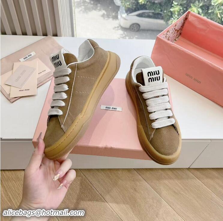 Grade Design Unique Style Miu Miu Bleached Suede Sneakers 813088 Brown