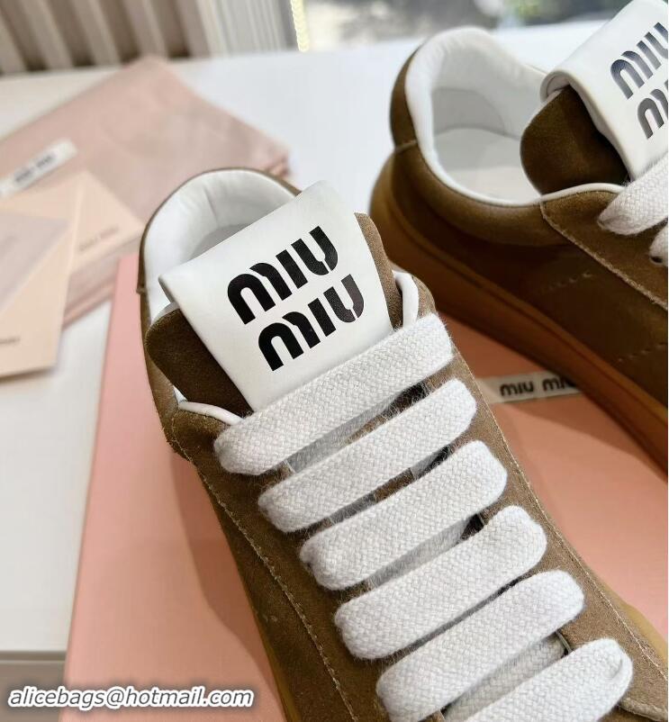 Grade Design Unique Style Miu Miu Bleached Suede Sneakers 813088 Brown