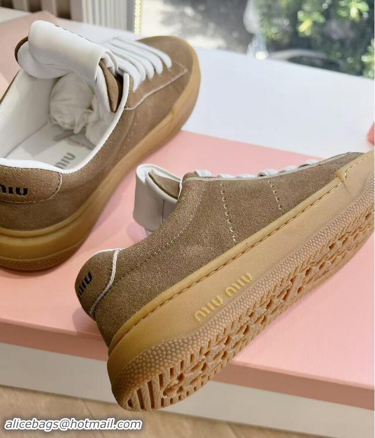 Grade Design Unique Style Miu Miu Bleached Suede Sneakers 813088 Brown