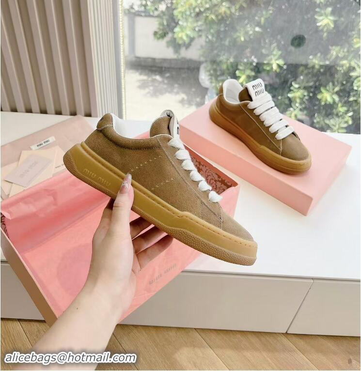 Grade Design Unique Style Miu Miu Bleached Suede Sneakers 813088 Brown