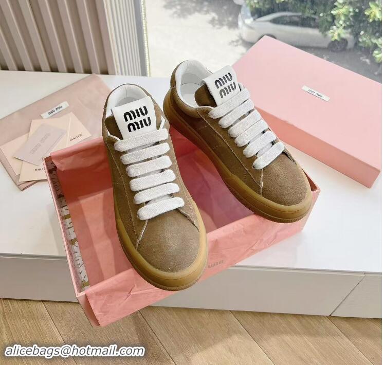 Grade Design Unique Style Miu Miu Bleached Suede Sneakers 813088 Brown