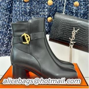 Perfect Hermes Jill Heel Ankle Boots 6cm in Calfskin with Glenan Buckle Black 008048