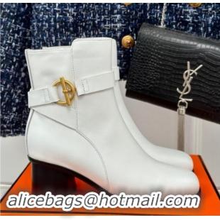 Good Product Hermes Jill Heel Ankle Boots 6cm in Calfskin with Glenan Buckle White 1008050