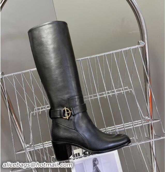 Buy Luxury Hermes Justin Heel High Boots 6cm in Calfskin with Glenan Buckle Black 1008054