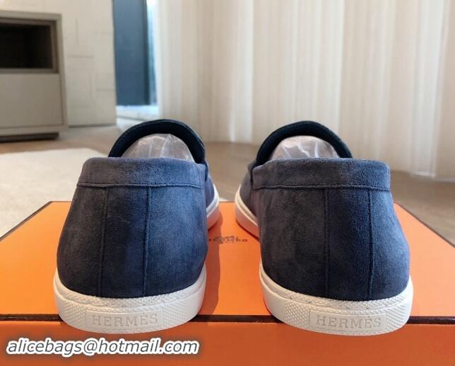 Big Discount Hermes Ignacio Loafers Flat with Chaine d'Ancre Buckle in Suede Dark Blue 1008060