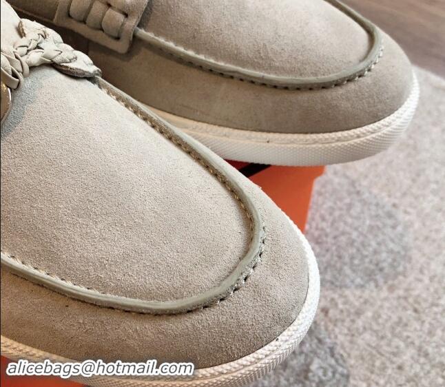 Best Grade Hermes Ignacio Loafers Flat with Chaine d'Ancre Buckle in Suede Grey 1008067