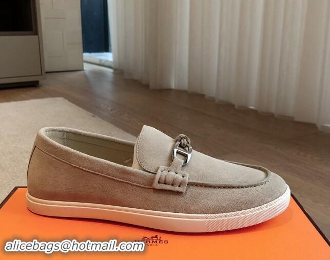 Best Grade Hermes Ignacio Loafers Flat with Chaine d'Ancre Buckle in Suede Grey 1008067