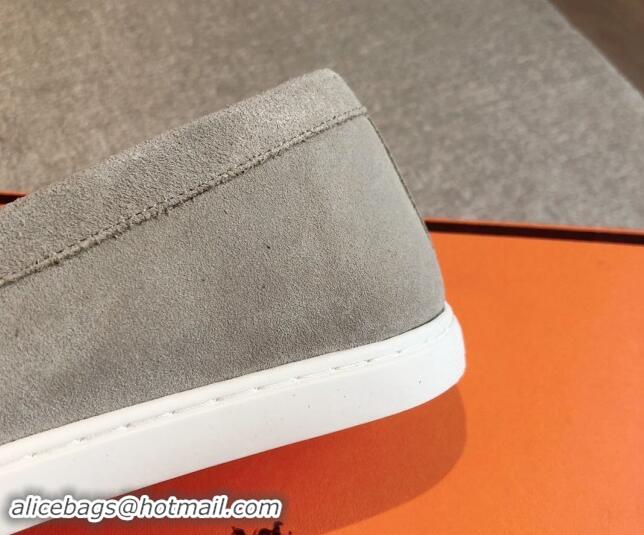 Best Grade Hermes Ignacio Loafers Flat with Chaine d'Ancre Buckle in Suede Grey 1008067