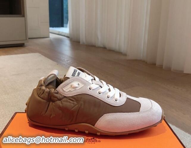 Top Grade Hermes Technical Canvas and Suede Sneakers Brown/White 1008068