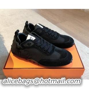 Shop Cheap Hermes Technical Canvas and Suede Sneakers Black 1008069