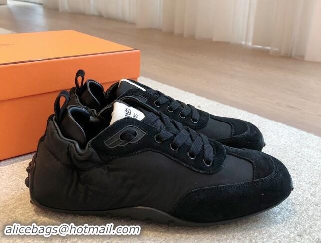 Shop Cheap Hermes Technical Canvas and Suede Sneakers Black 1008069