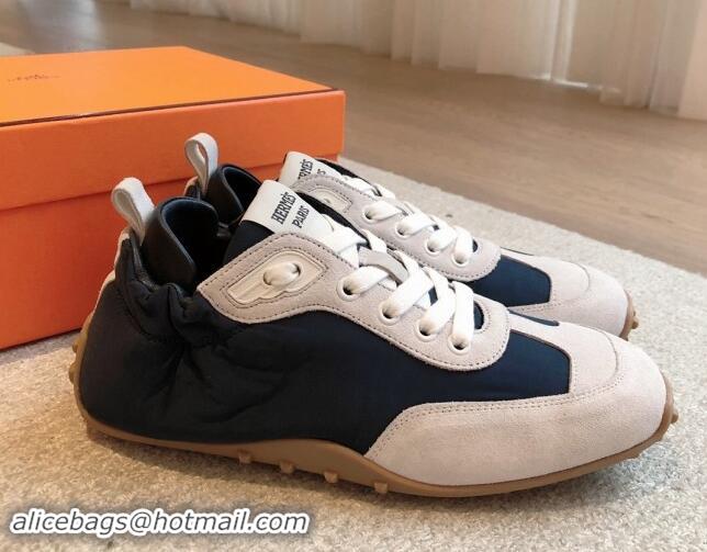 Best Product Hermes Technical Canvas and Suede Sneakers Dark Blue 1008071