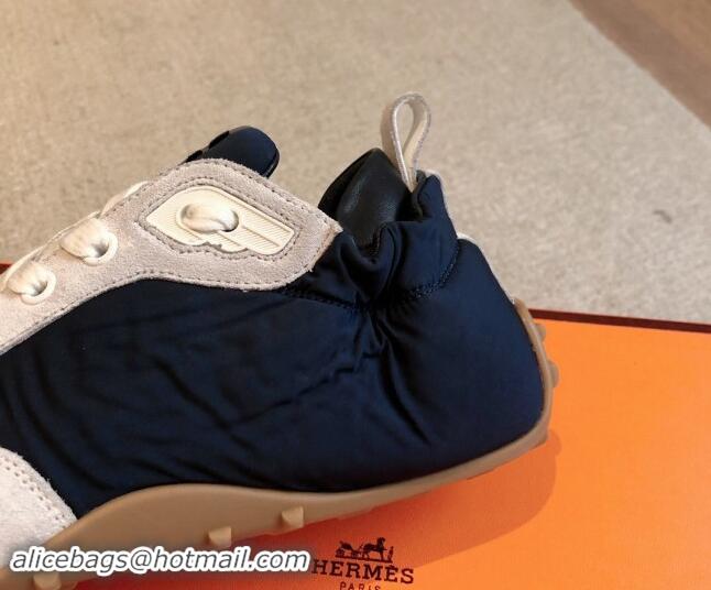 Best Product Hermes Technical Canvas and Suede Sneakers Dark Blue 1008071