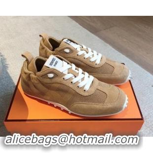 Pretty Style Hermes Perforated Suede Sneakers Brown 1008072