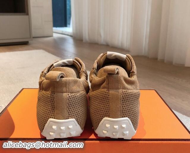 Pretty Style Hermes Perforated Suede Sneakers Brown 1008072