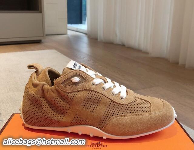 Pretty Style Hermes Perforated Suede Sneakers Brown 1008072