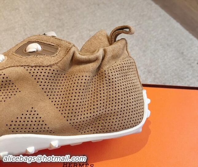 Pretty Style Hermes Perforated Suede Sneakers Brown 1008072