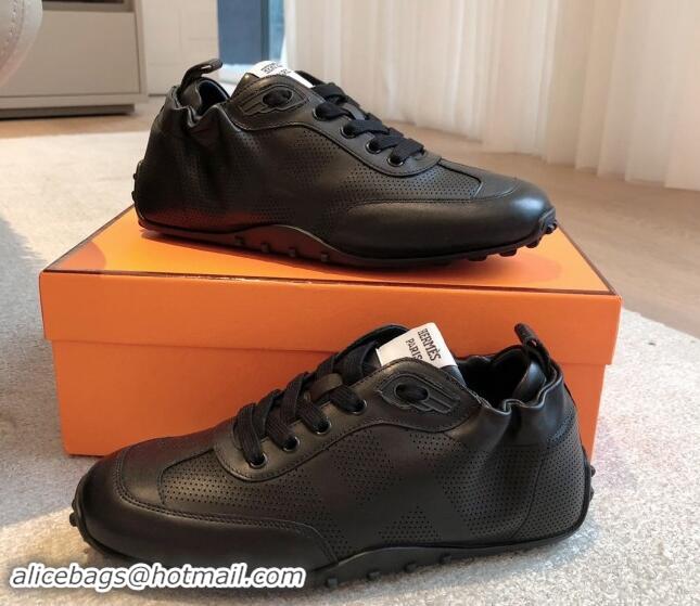 Buy Discount Hermes Perforated Calfskin Sneakers Black 1008073