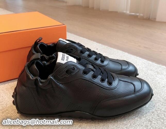 Buy Discount Hermes Perforated Calfskin Sneakers Black 1008073