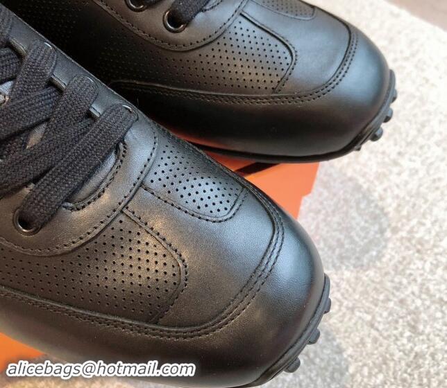 Buy Discount Hermes Perforated Calfskin Sneakers Black 1008073