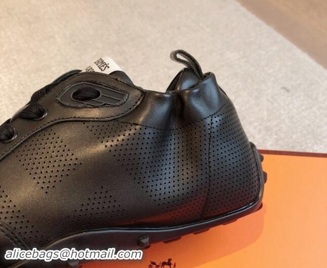 Buy Discount Hermes Perforated Calfskin Sneakers Black 1008073