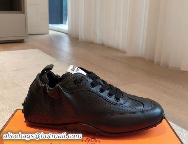 Buy Discount Hermes Perforated Calfskin Sneakers Black 1008073