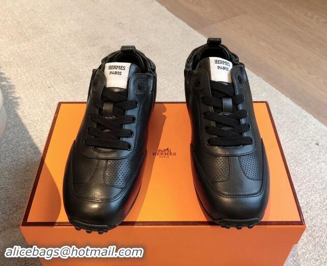 Buy Discount Hermes Perforated Calfskin Sneakers Black 1008073