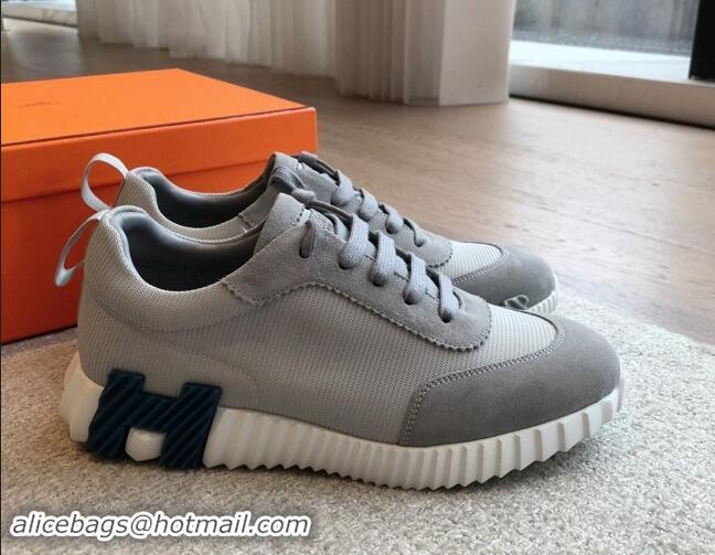 Best Price Hermes Bouncing Sneakers in Technical Mesh and Suede Grey/Dark Blue 1008075