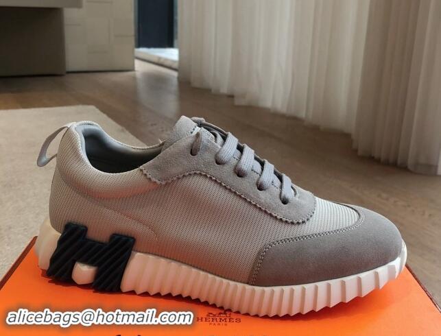 Best Price Hermes Bouncing Sneakers in Technical Mesh and Suede Grey/Dark Blue 1008075