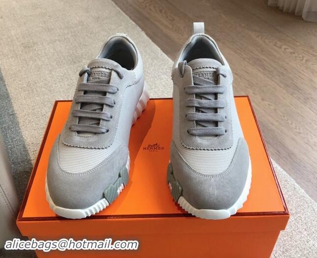 Best Price Hermes Bouncing Sneakers in Technical Mesh and Suede Grey/Dark Blue 1008075